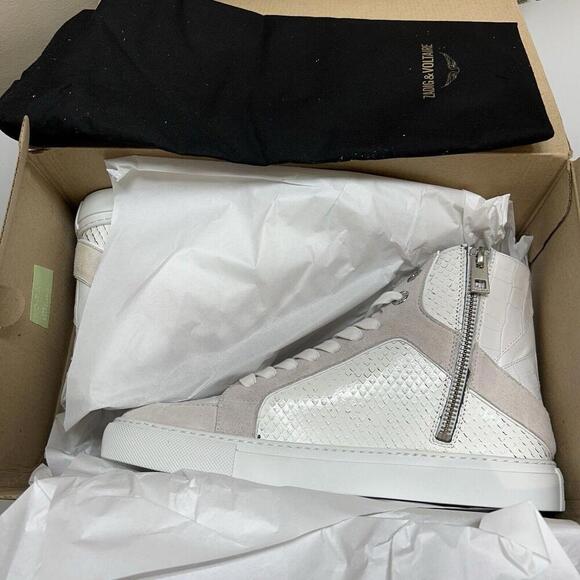 ZADIG & VOLTAIRE Zv1747 High Flash Keith Croc Blanc Leather Sneakers sz 38 $458 - Picture 5 of 9